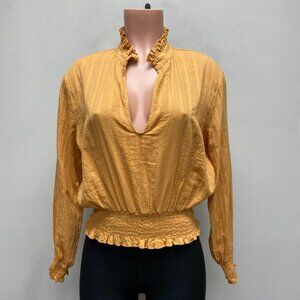 Stark Womens Orange Long Sleeve Smocked High Neck Elle Birmingham Mozart Top S